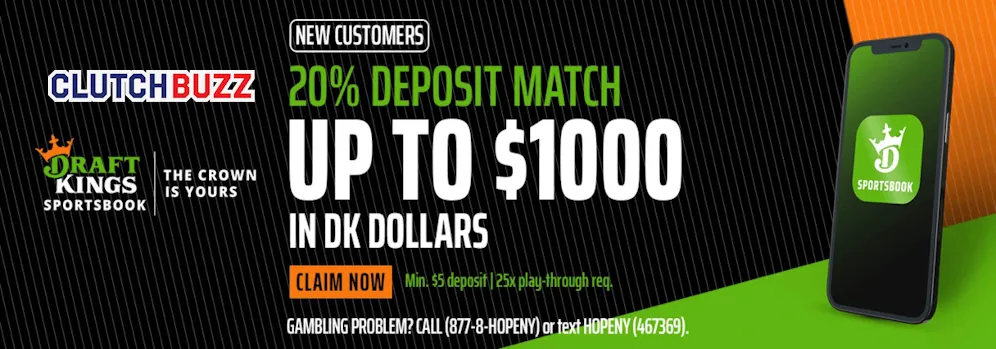 ClutchBuzz promotion banner for DraftKings (20% deposit)